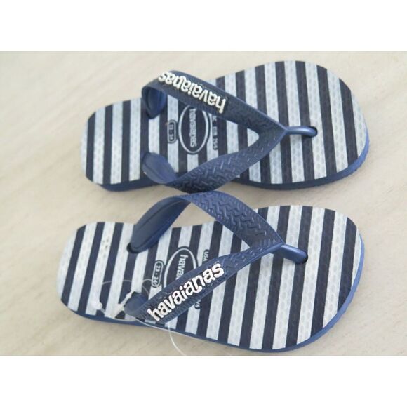 Havaianas Boy's Size 7/8C Blue/White Striped Slim Rubber Thong Flip Flop - Picture 4 of 6